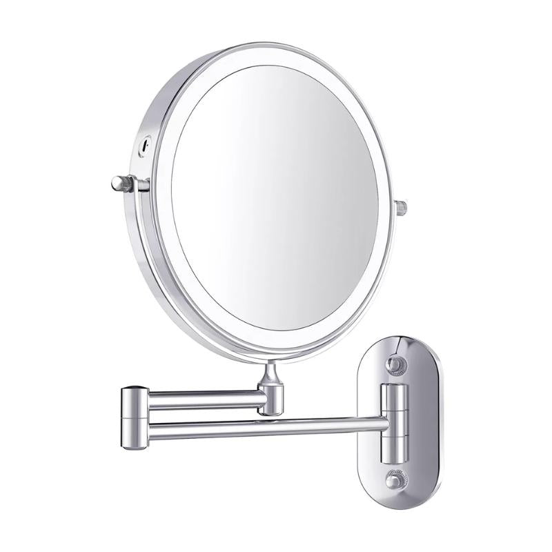 Adjustable LED Wall Mirror | Chrome Frame & 5x Magnification 0