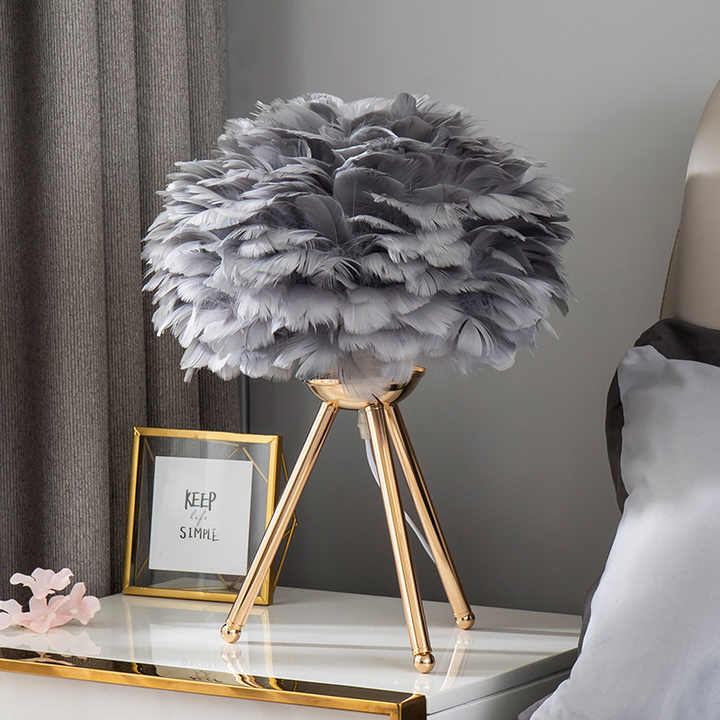 Dimmable Feather Table Lamp | Tripod Base & Elegant Design 0