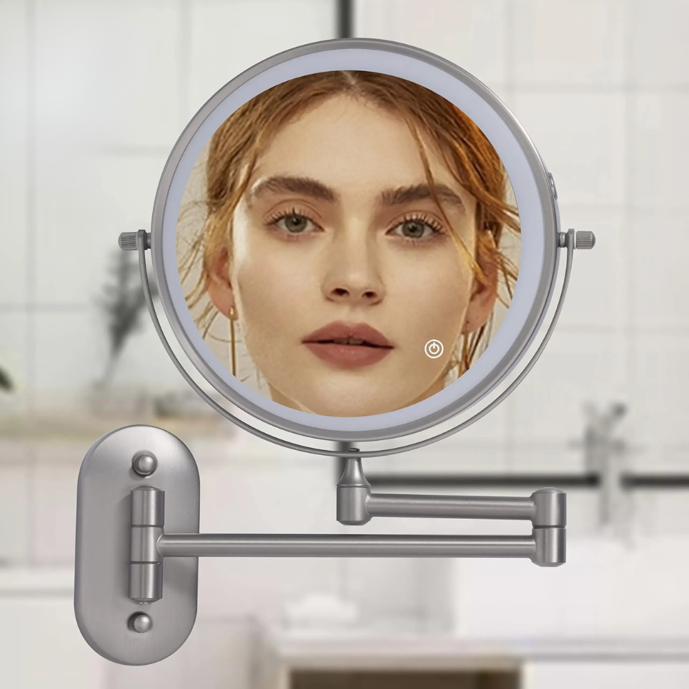 Dimmable LED Wall Mirror | Dual-Sided Magnification & Touchscreen Control 2