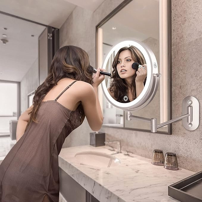 Dimmable LED Wall Mirror | Dual-Sided Magnification & Touchscreen Control 3