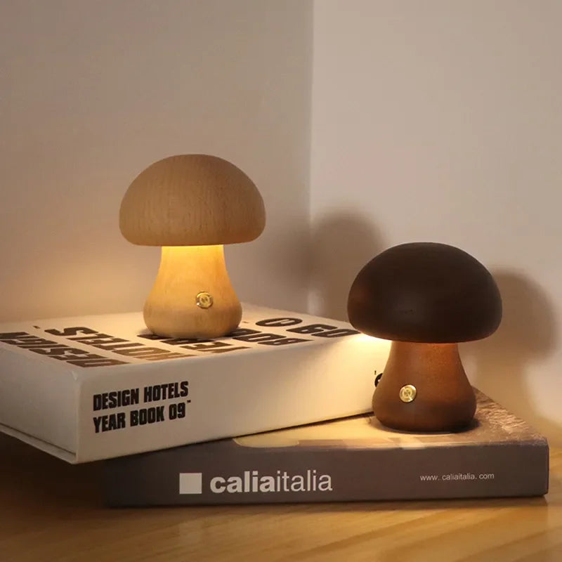 Eco-Friendly Touch Lamp | Wooden Mushroom Design 3