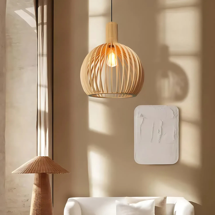 Elegant Bamboo Pendant Light | Adjustable Height & LED Compatible 0