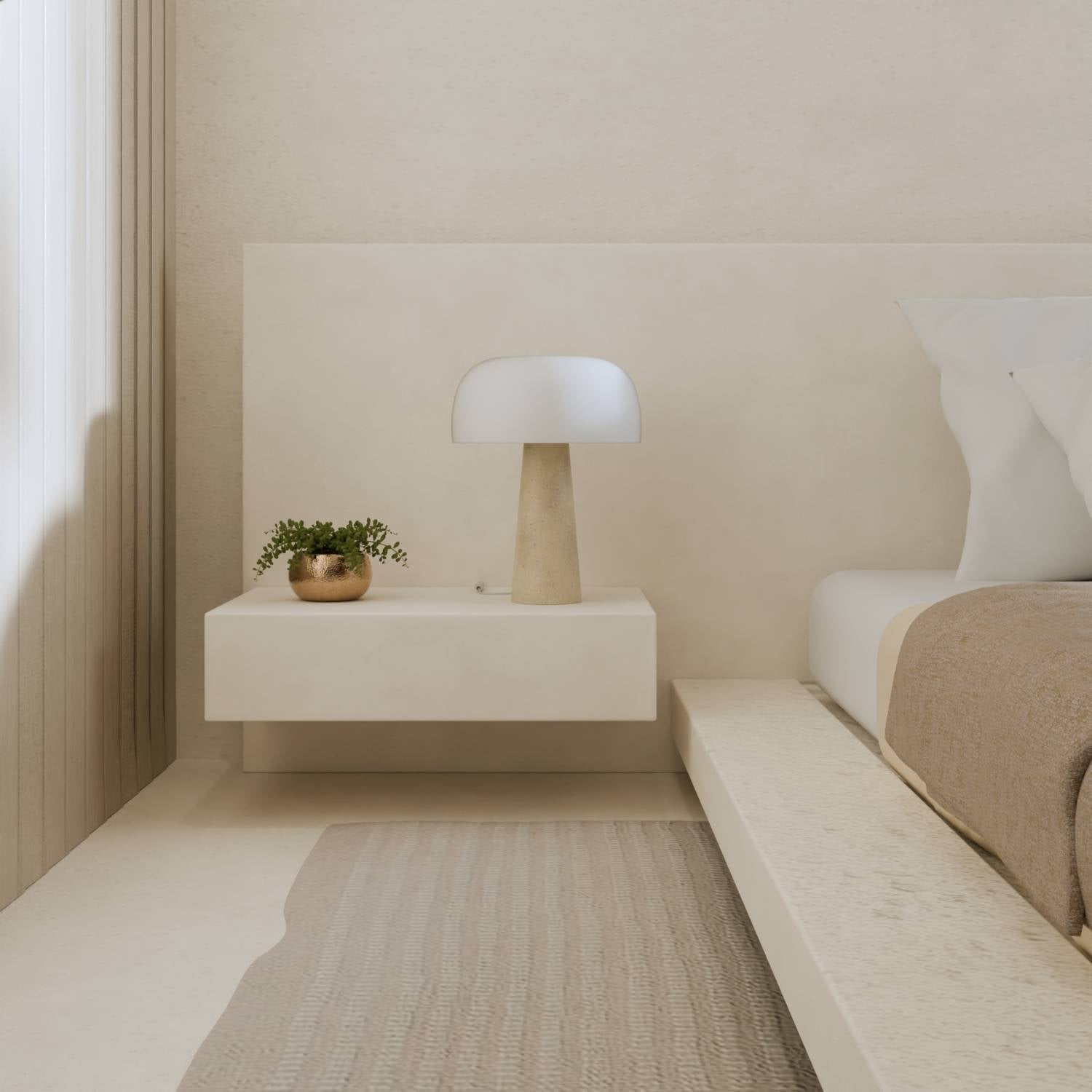 Elegant Bedside Lamp | Travertine Base & Opal Glass Shade 2