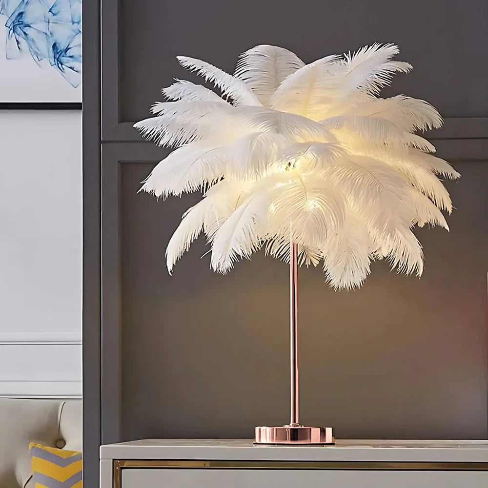 Elegant Feather Shade Table Lamp | Battery Operated & USB Powered 0