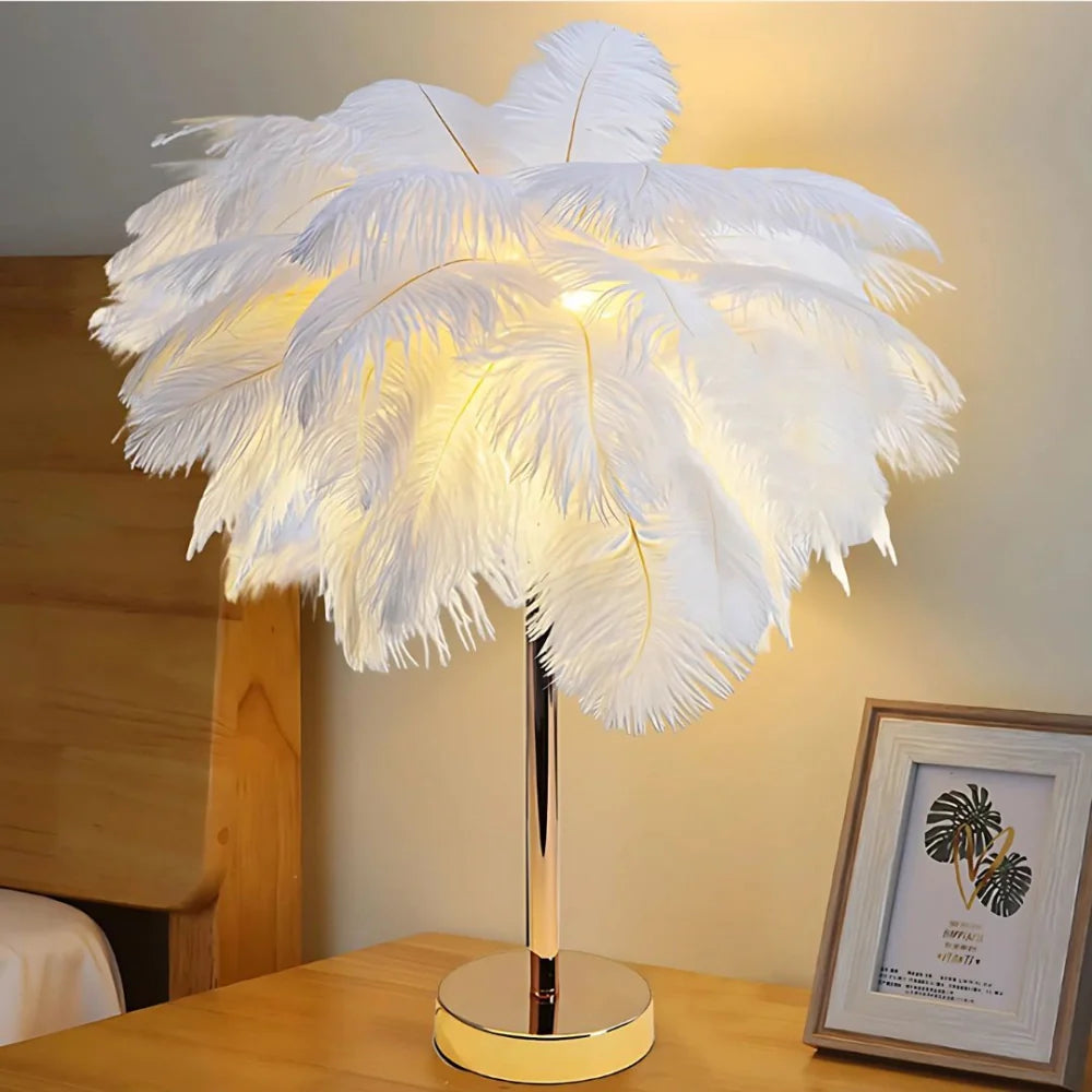 Elegant Feather Shade Table Lamp | Battery Operated & USB Powered 2