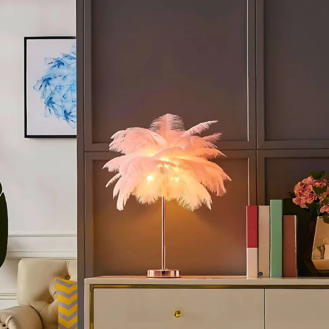 Elegant Feather Shade Table Lamp | Battery Operated & USB Powered 3