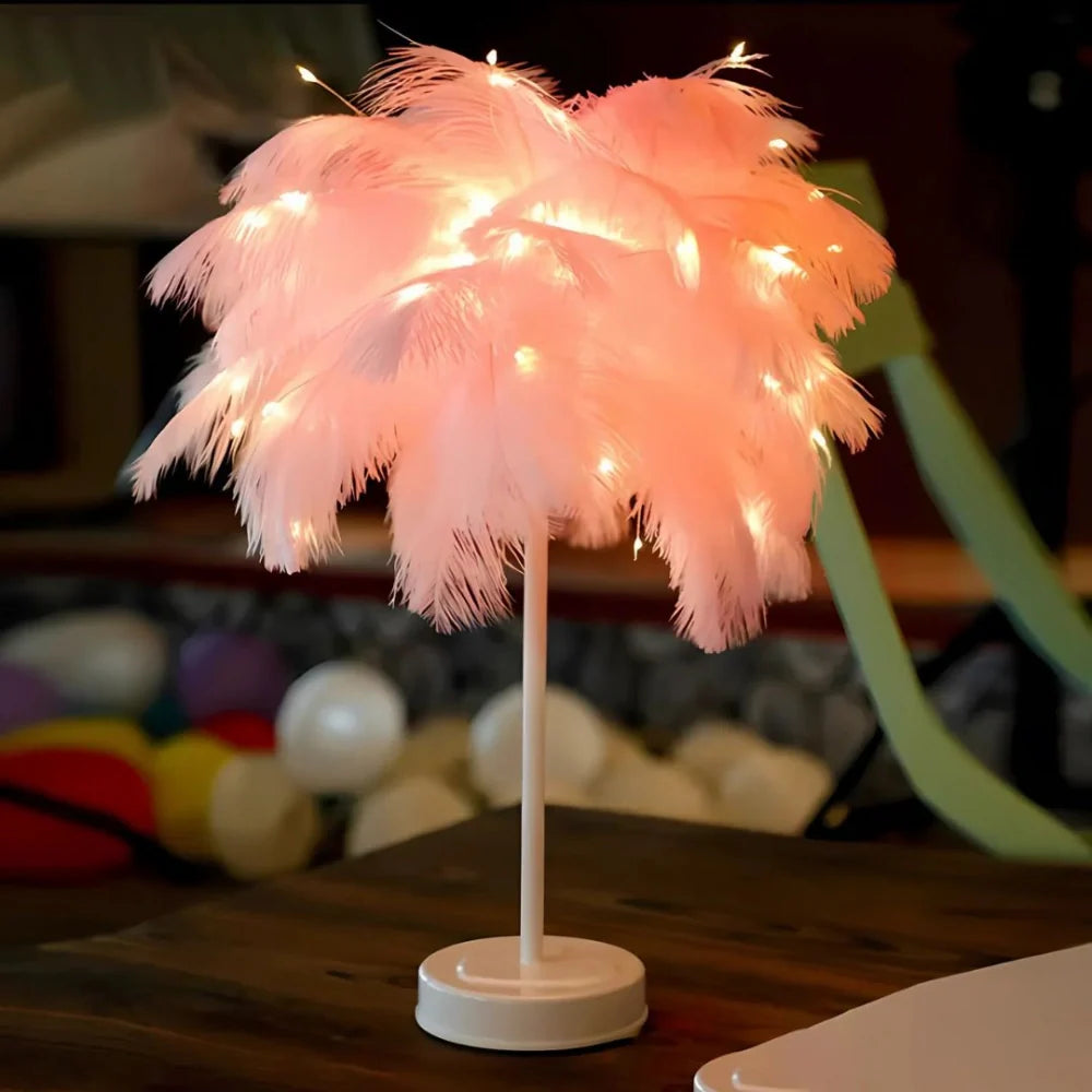 Elegant Feather Shade Table Lamp | Battery Operated & USB Powered 4