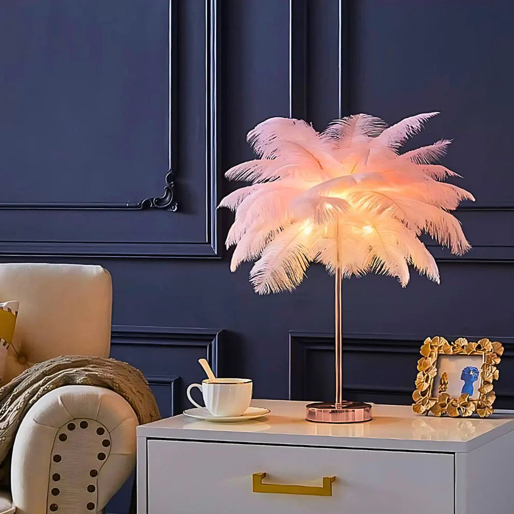 Elegant Feather Shade Table Lamp | Battery Operated & USB Powered 5