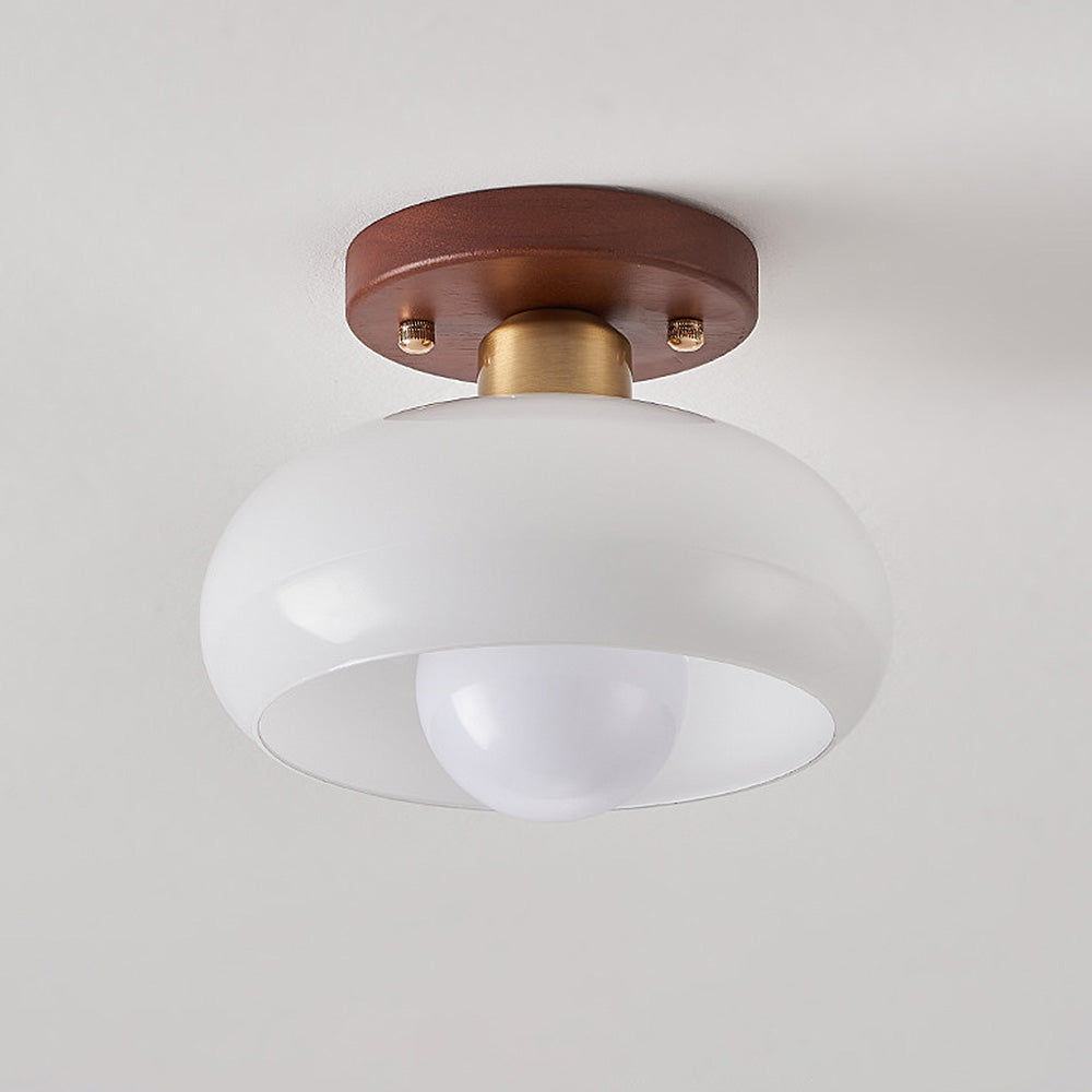 Elegant Glass Ceiling Light | Vintage Wood Accents & Ambient Lighting 6