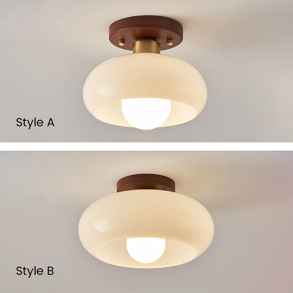 Elegant Glass Ceiling Light | Vintage Wood Accents & Ambient Lighting 8