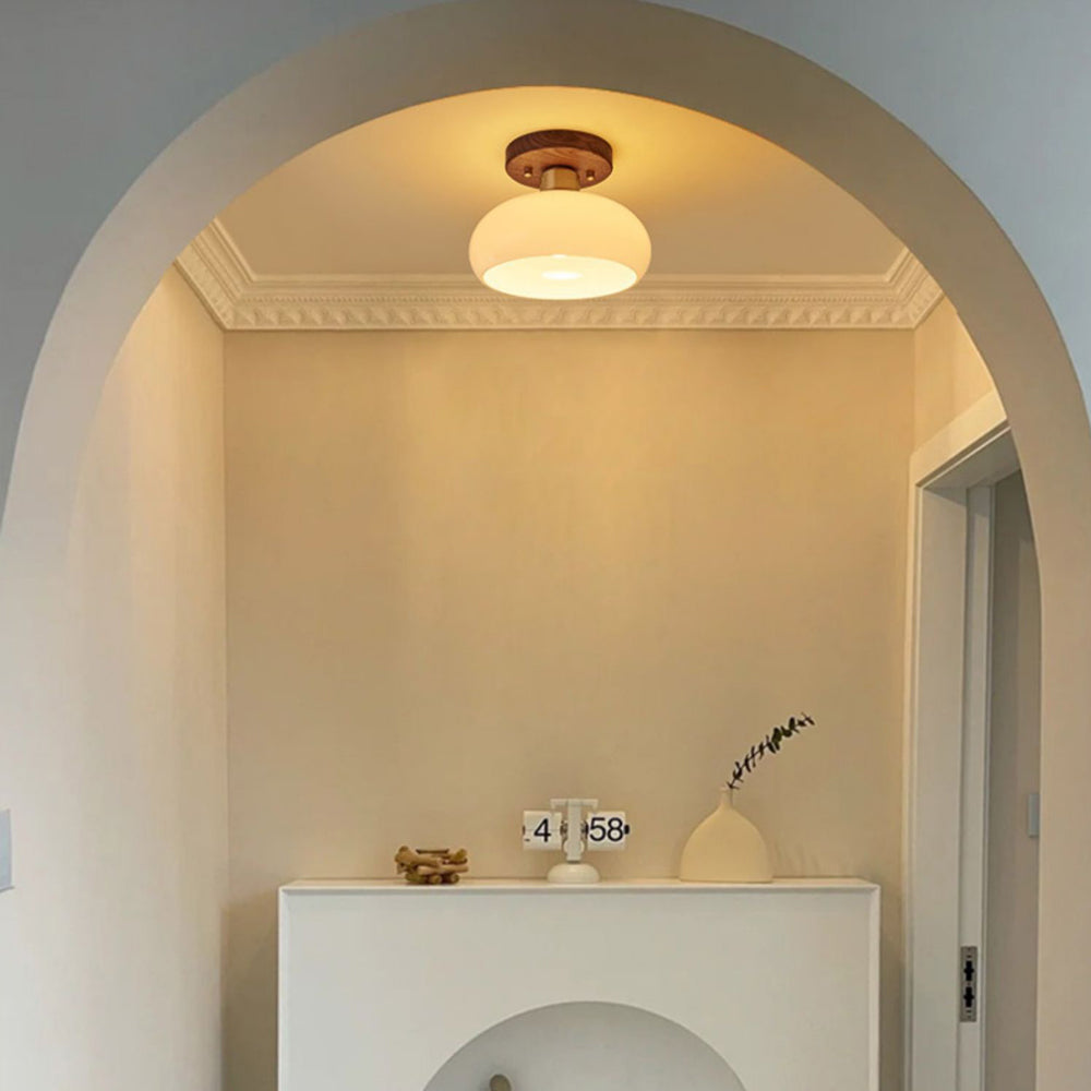 Elegant Round Glass Ceiling Light | Premium Wood & Glass 1