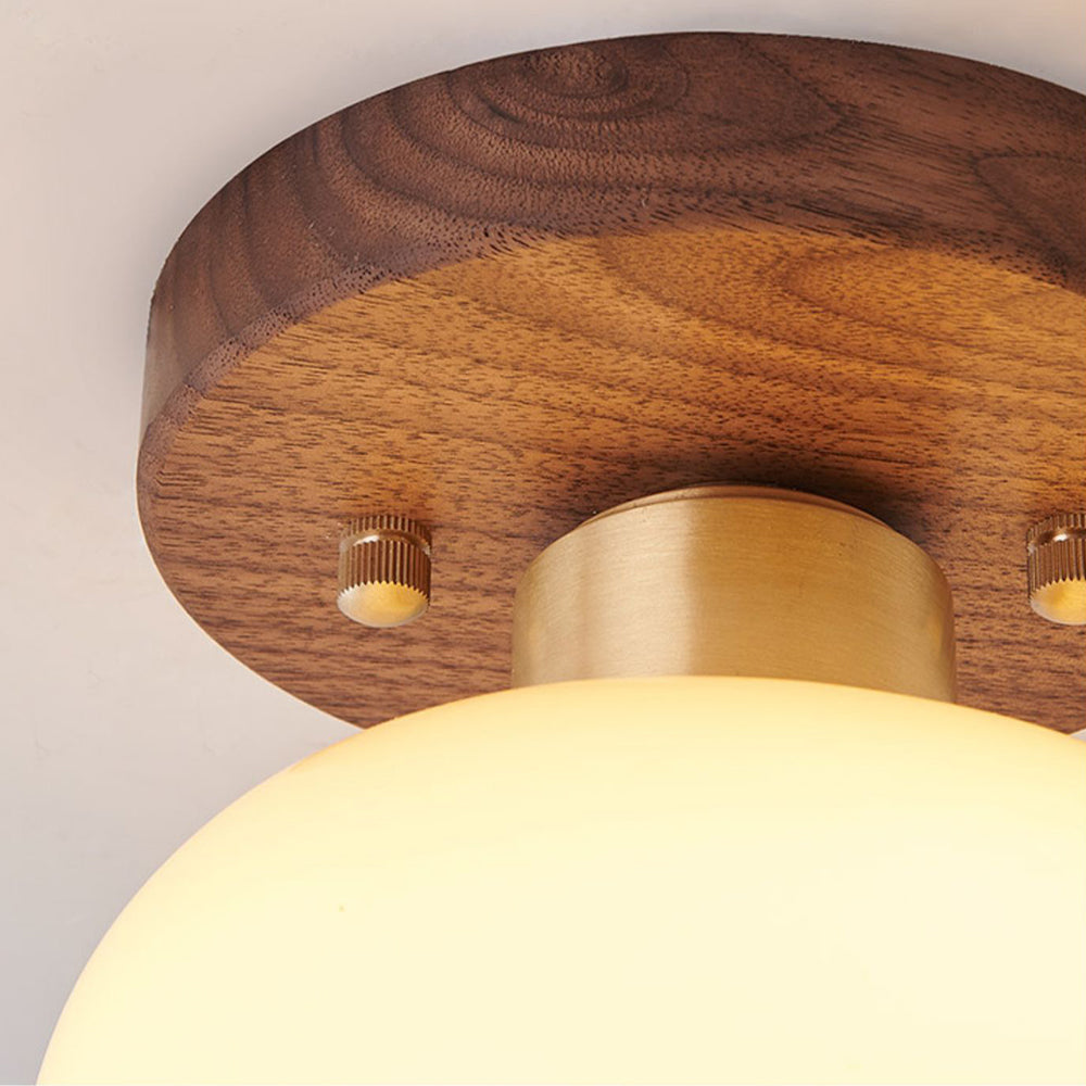 Elegant Round Glass Ceiling Light | Premium Wood & Glass 3
