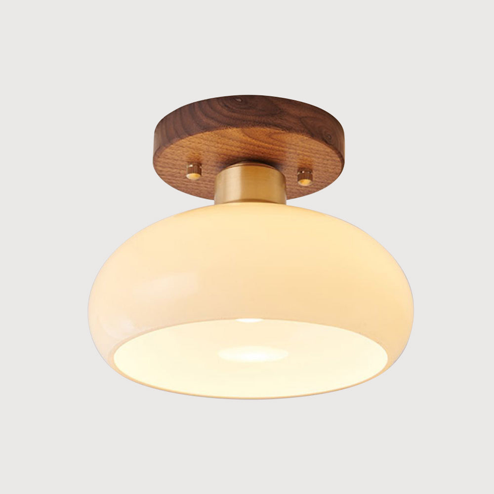 Elegant Round Glass Ceiling Light | Premium Wood & Glass 6
