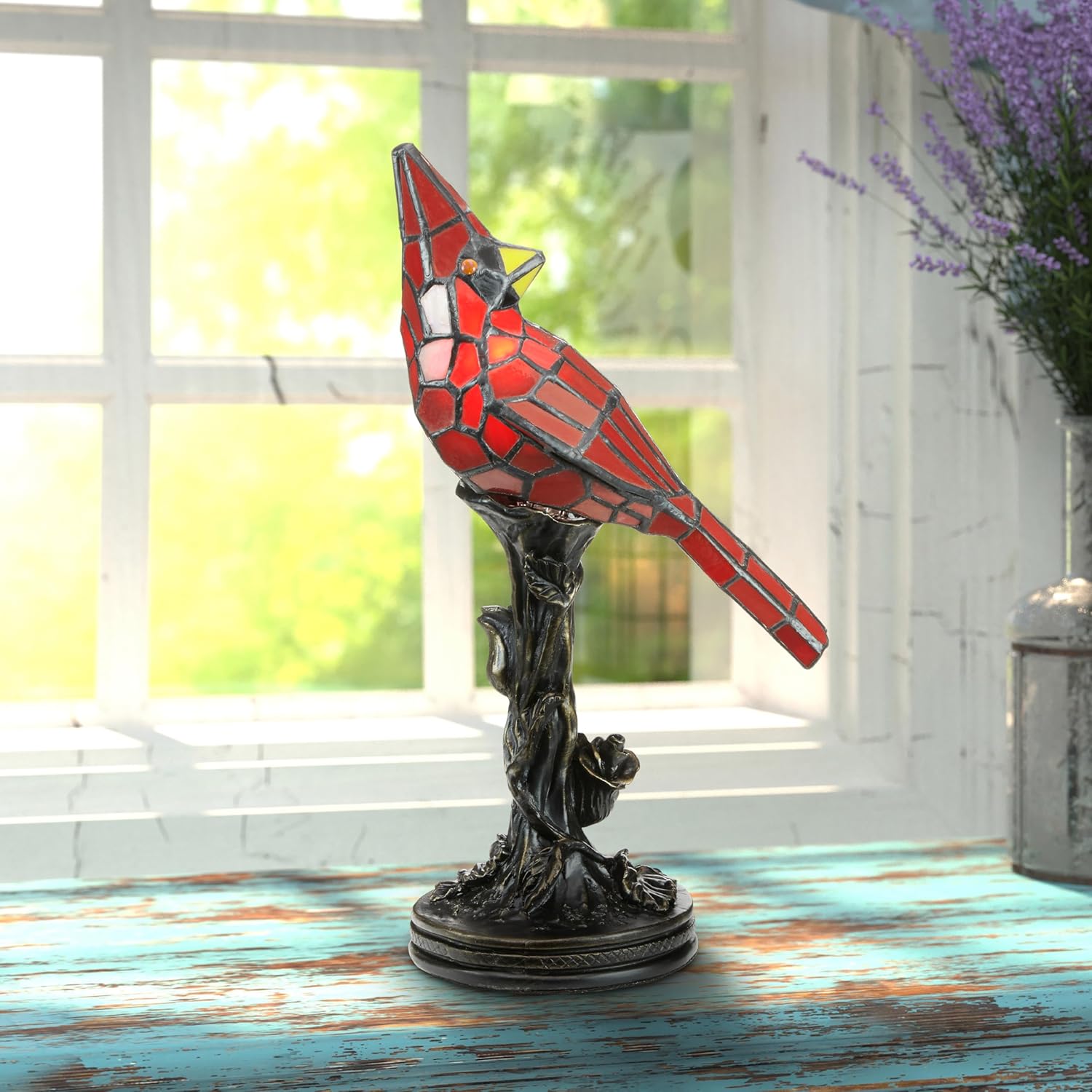 Elegant Stained Glass Lamp | Vintage Bird Design 0