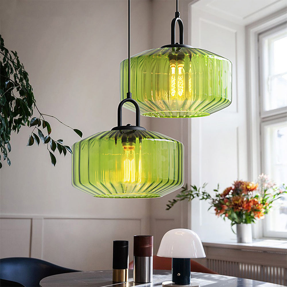 Elegant Striped Glass Pendant Light | Vintage Kitchen Pendant Lighting 1