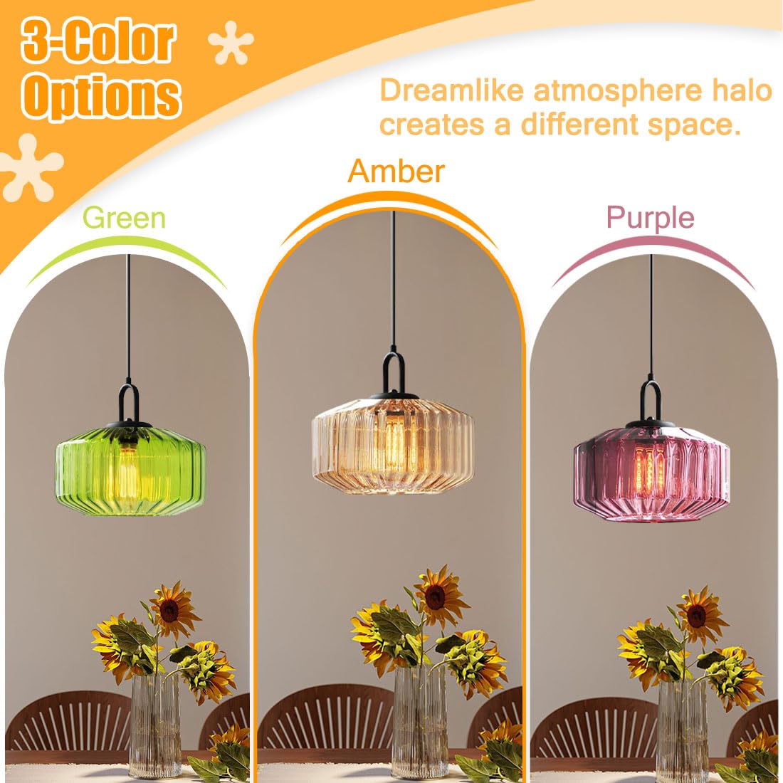 Elegant Striped Glass Pendant Light | Vintage Kitchen Pendant Lighting 4