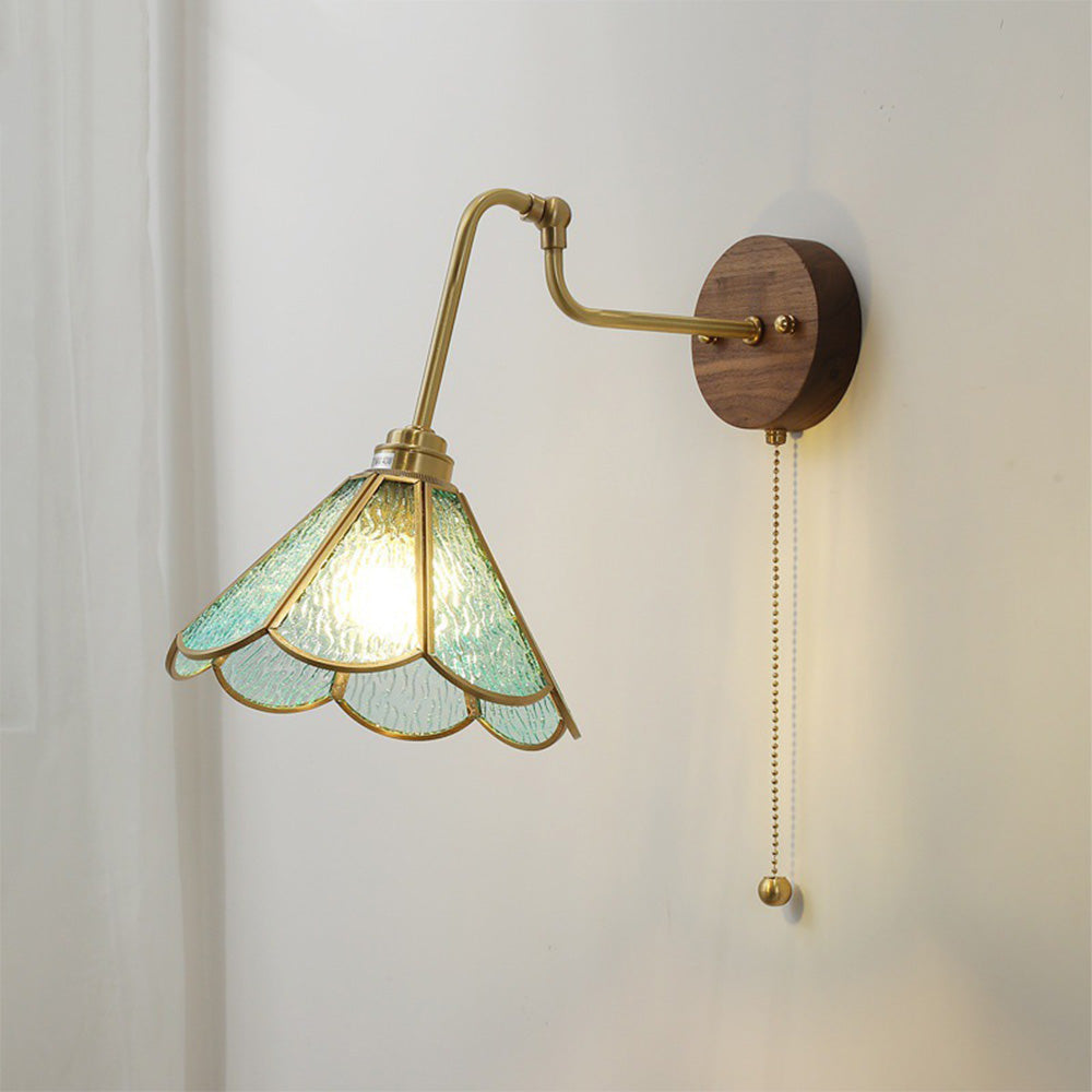 Elegant Vintage Wall Light | Brass & Glass Shade 0