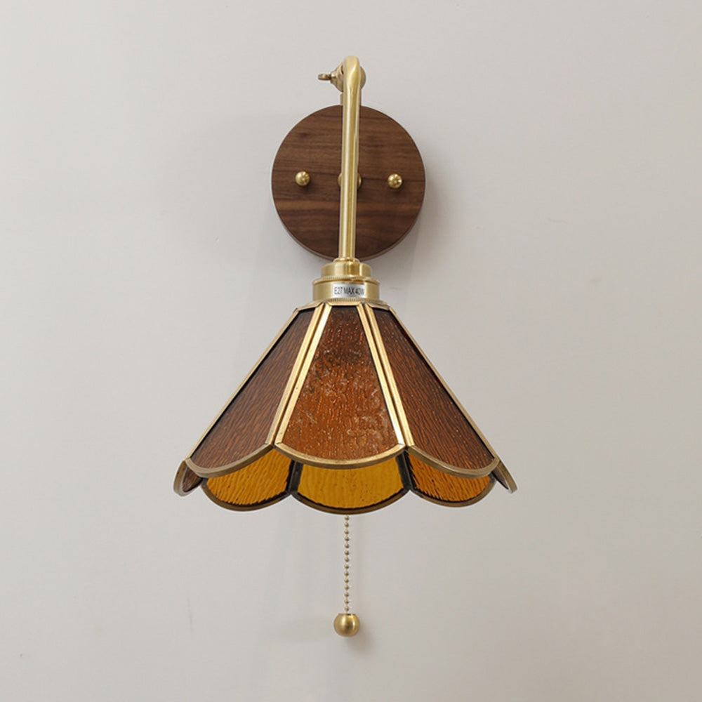 Elegant Vintage Wall Light | Brass & Glass Shade 6