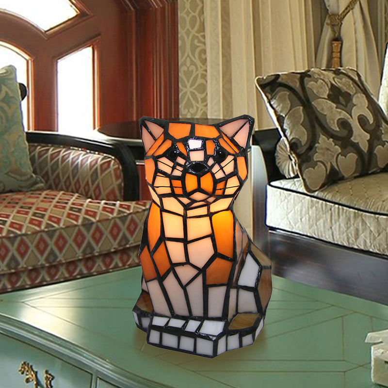 Handcrafted Cat-Shaped Table Lamp | Stained Glass Accent Light 0