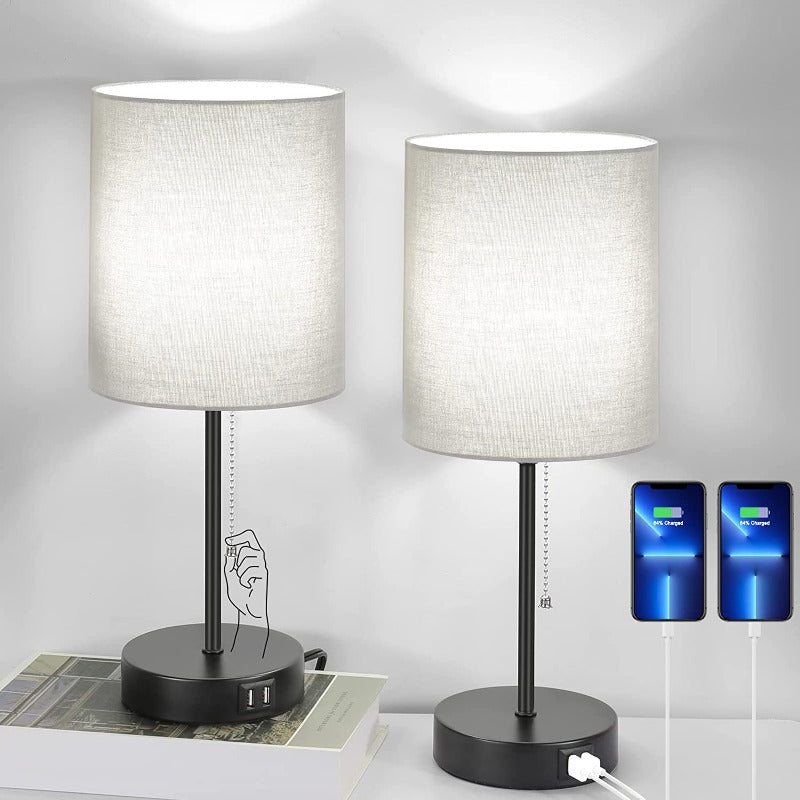 Modern Table Lamp | USB Charging & AC Outlet, Bedside Lamps for Living Room 0