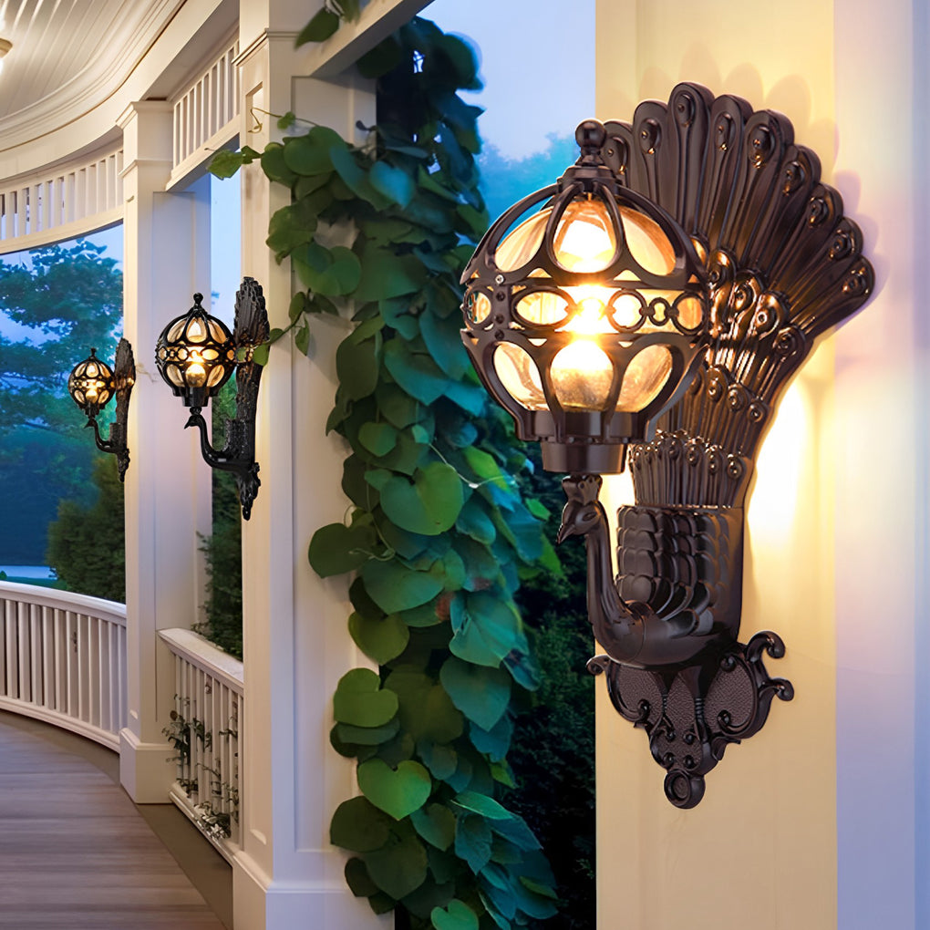 Vintage Peacock Outdoor Wall Light | Weather-Resistant & Elegant 3