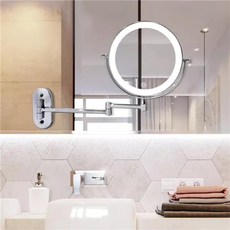 Adjustable LED Wall Mirror | Chrome Frame & 5x Magnification 2