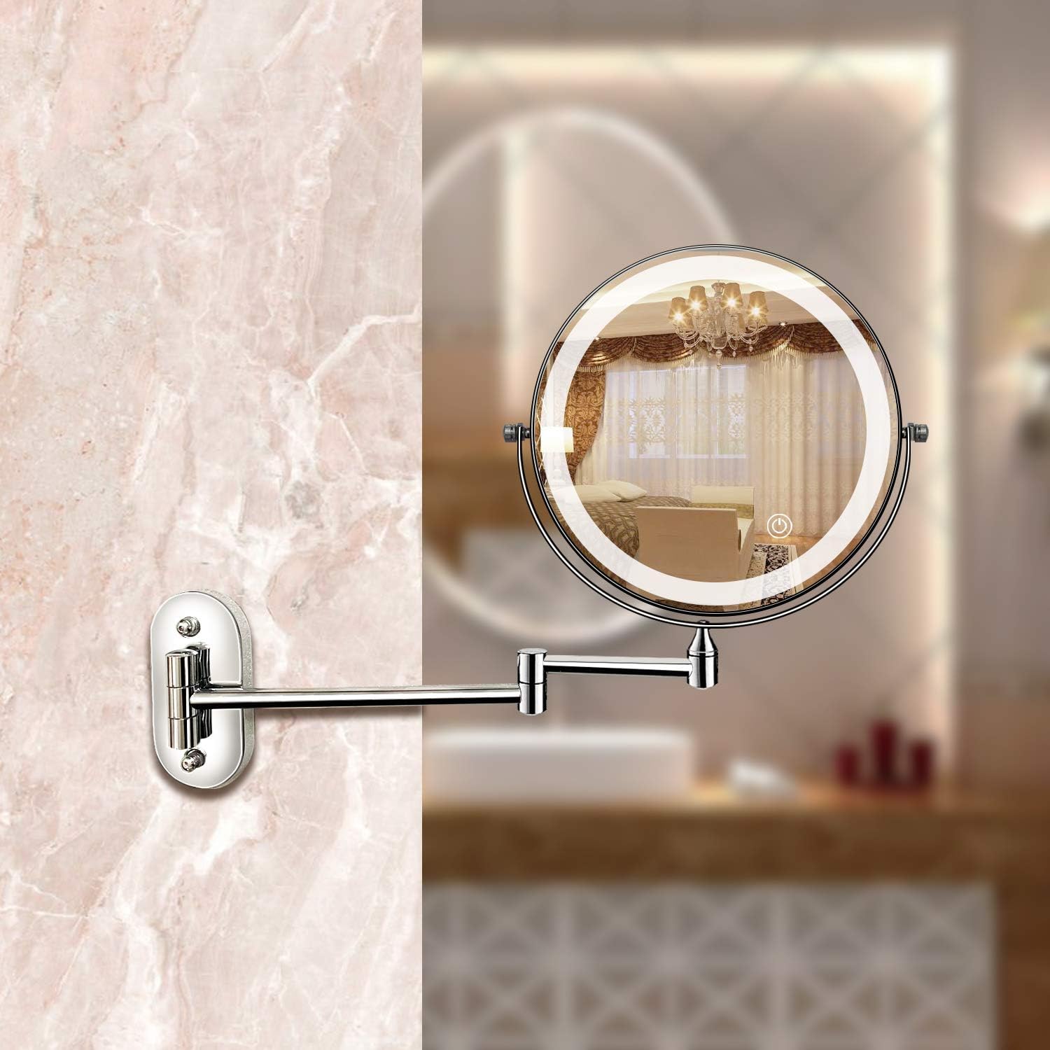 Adjustable LED Wall Mirror | Chrome Frame & 5x Magnification 3