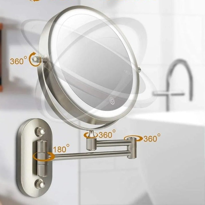 Adjustable LED Wall Mirror | Chrome Frame & 5x Magnification 5