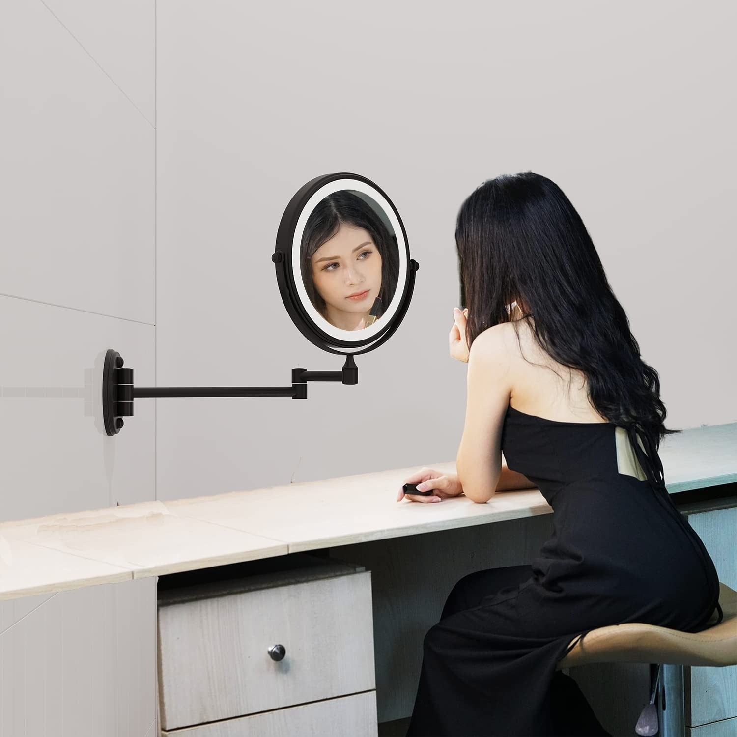 Dimmable LED Wall Mirror | Dual-Sided Magnification & Touchscreen Control 6