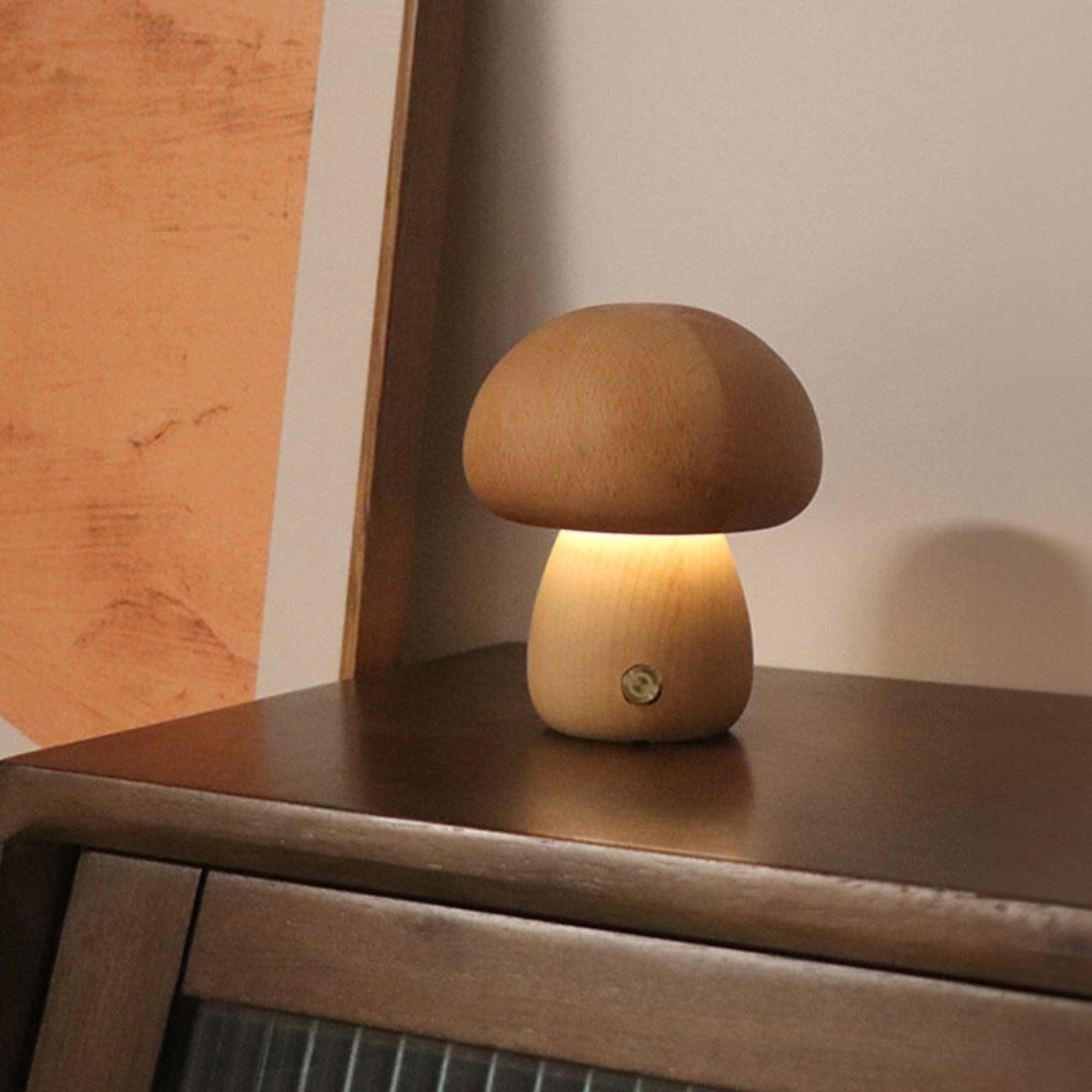 Eco-Friendly Touch Lamp | Wooden Mushroom Design 0