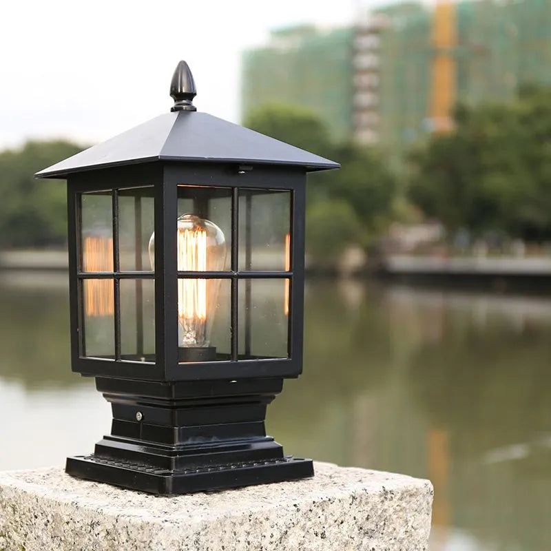 Elegant Black Metal Outdoor Lantern | Weather-Resistant Pillar Light 0