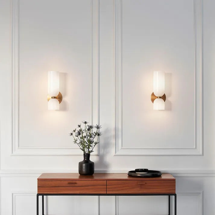 Elegant Dual-Globe Wall Light | Modern Glass & Brass Design 8