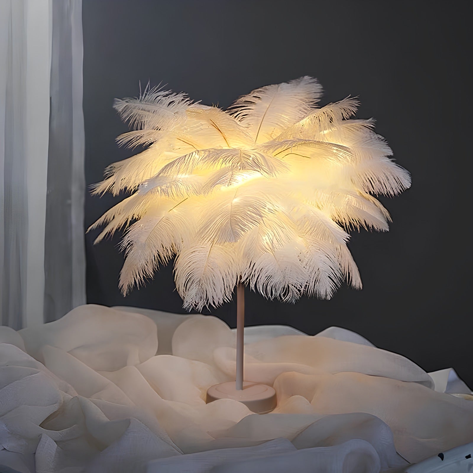 Elegant Feather Shade Table Lamp | Battery Operated & USB Powered 1