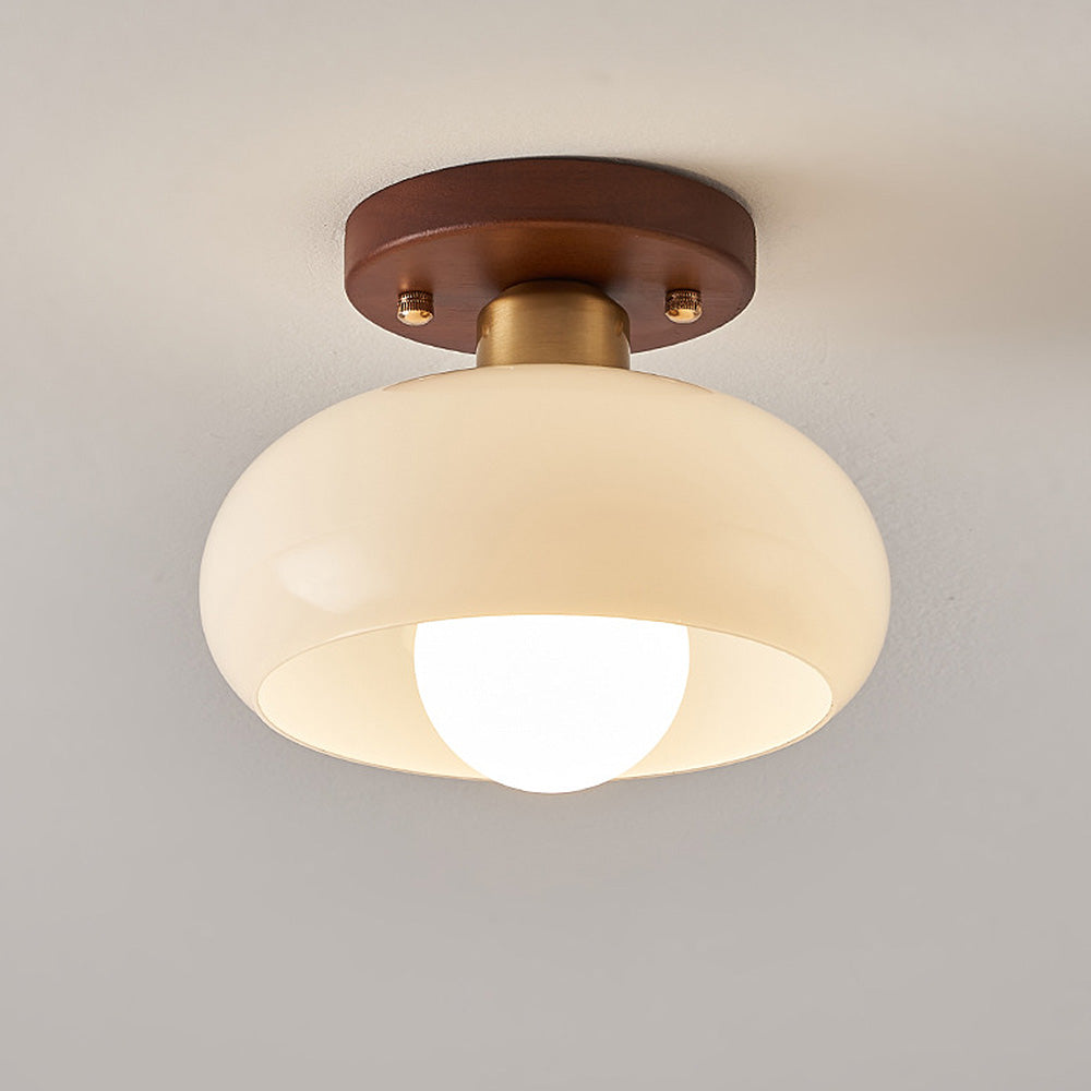 Elegant Glass Ceiling Light | Vintage Wood Accents & Ambient Lighting 2