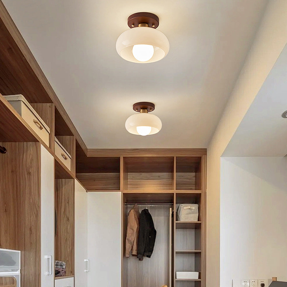 Elegant Glass Ceiling Light | Vintage Wood Accents & Ambient Lighting 4