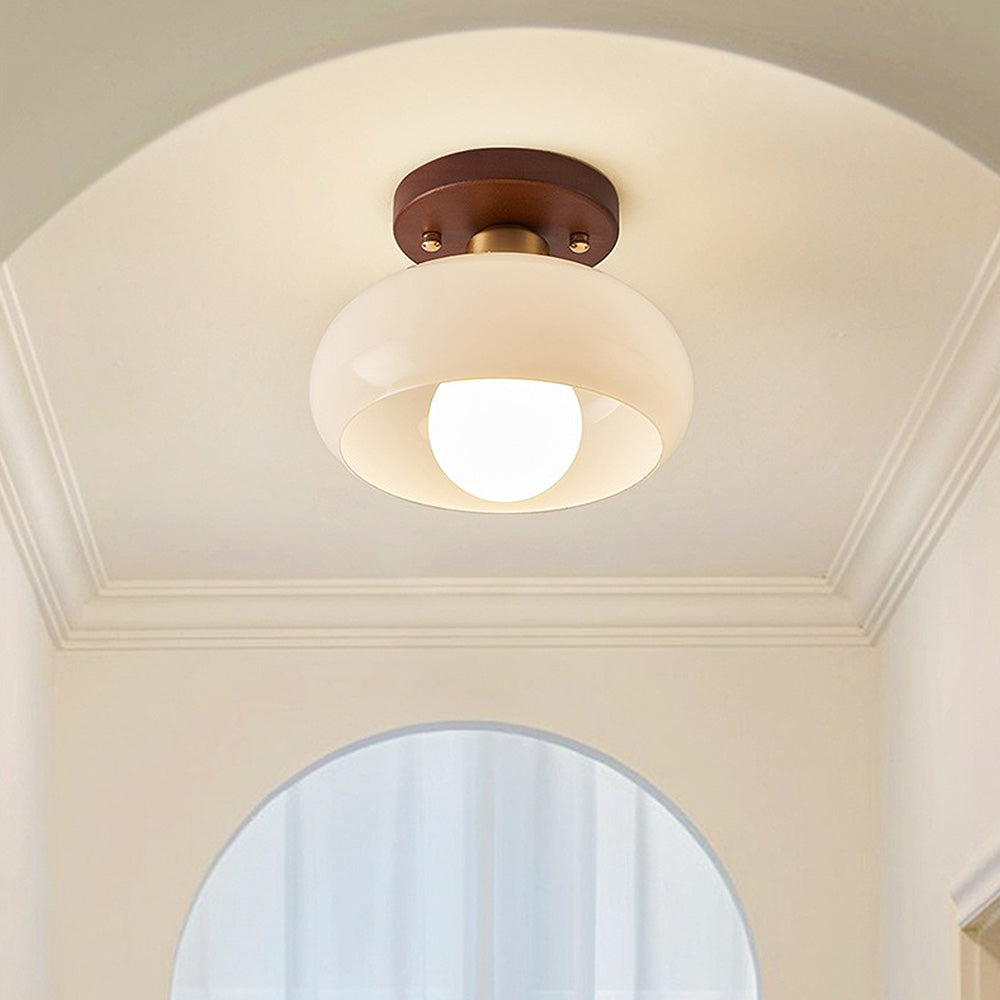 Elegant Glass Ceiling Light | Vintage Wood Accents & Ambient Lighting 5
