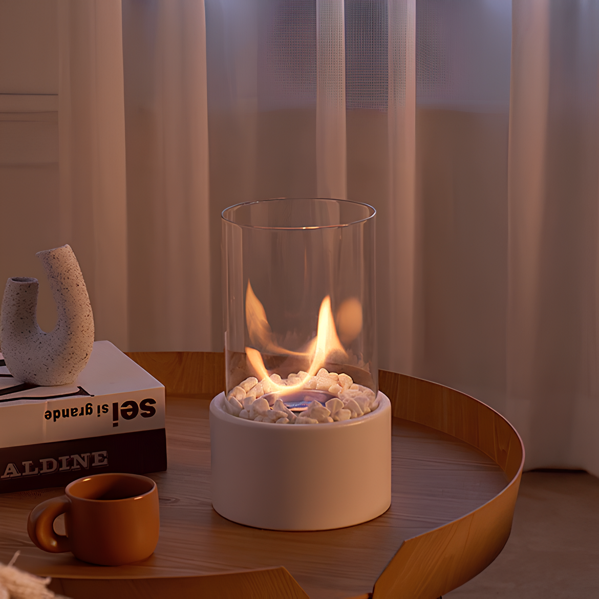 Elegant Glass Oil Lamp | Decorative Tabletop Fireplace 4
