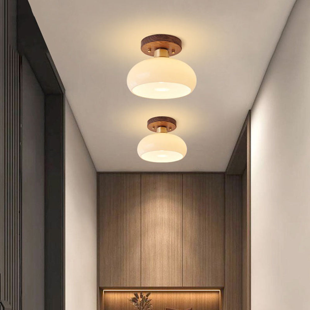 Elegant Round Glass Ceiling Light | Premium Wood & Glass 0