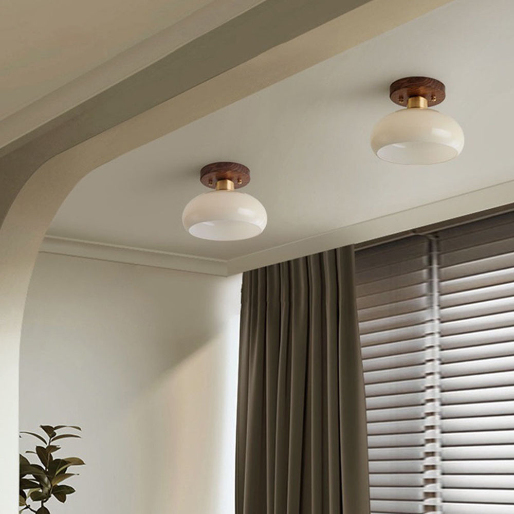 Elegant Round Glass Ceiling Light | Premium Wood & Glass 2