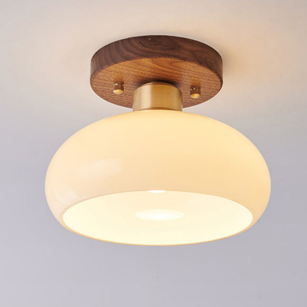 Elegant Round Glass Ceiling Light | Premium Wood & Glass 5