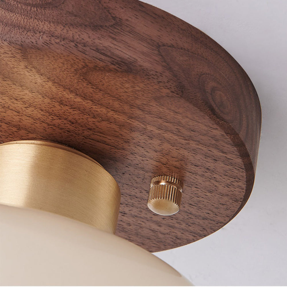 Elegant Round Glass Ceiling Light | Premium Wood & Glass 7