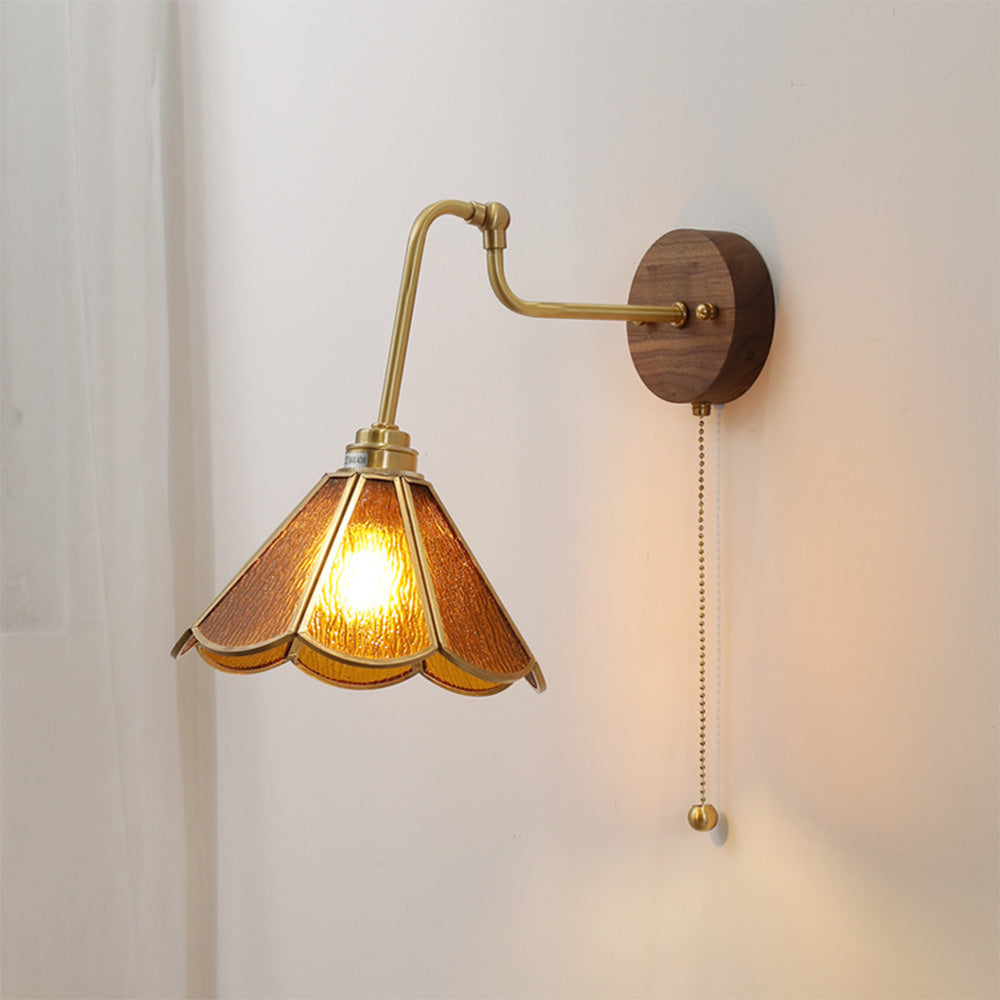 Elegant Vintage Wall Light | Brass & Glass Shade 5