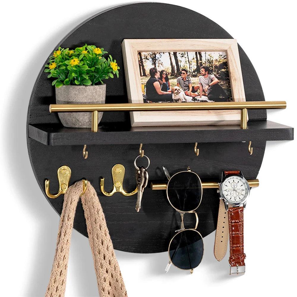 Elegant Wooden Key Holder | Wall-Mounted Key Organiser & Hooks 6
