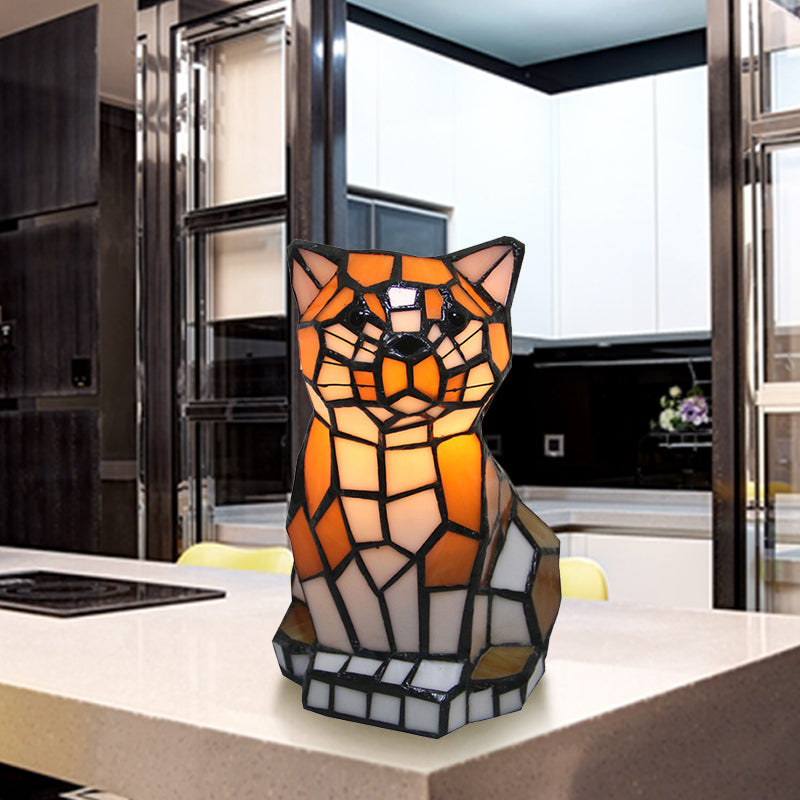 Handcrafted Cat-Shaped Table Lamp | Stained Glass Accent Light 1