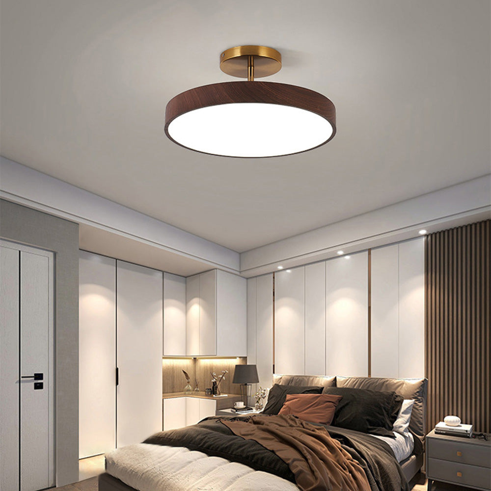 Modern LED Ceiling Light | Semi Flush Mount with Wood Accent 0